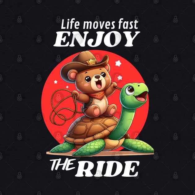 Cowboy Bear Riding a Turtle Enjoy the Ride by Teddy Club